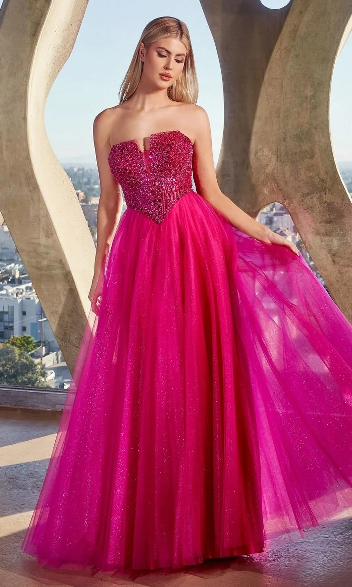 Lace-Up Strapless Long Glitter Prom Dress CD0217 sold by PromGirl product image thumbnail 3