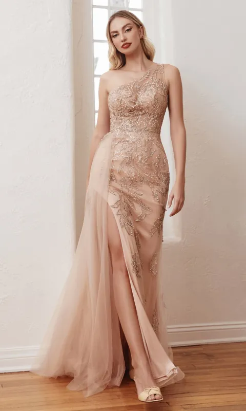 One-Shoulder Rose Gold Long Formal Gown CB098 sold by PromGirl