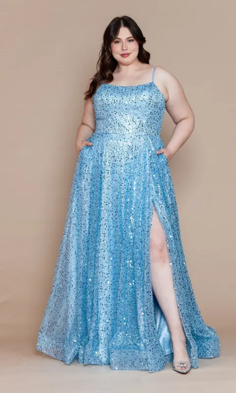 Corset-Back Plus-Size Long Sequin Prom Dress W1142 sold by PromGirl
