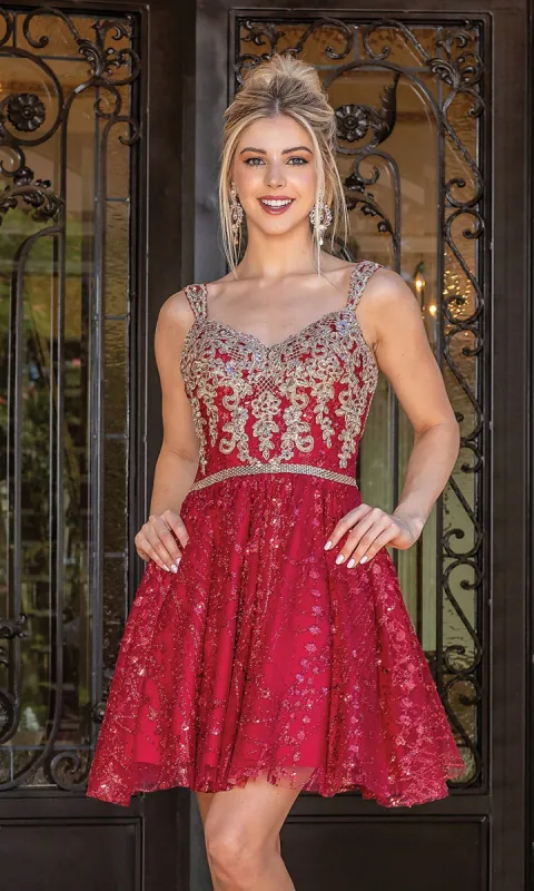 Short Glitter A-Line Corset-Back Homecoming Dress sold by PromGirl