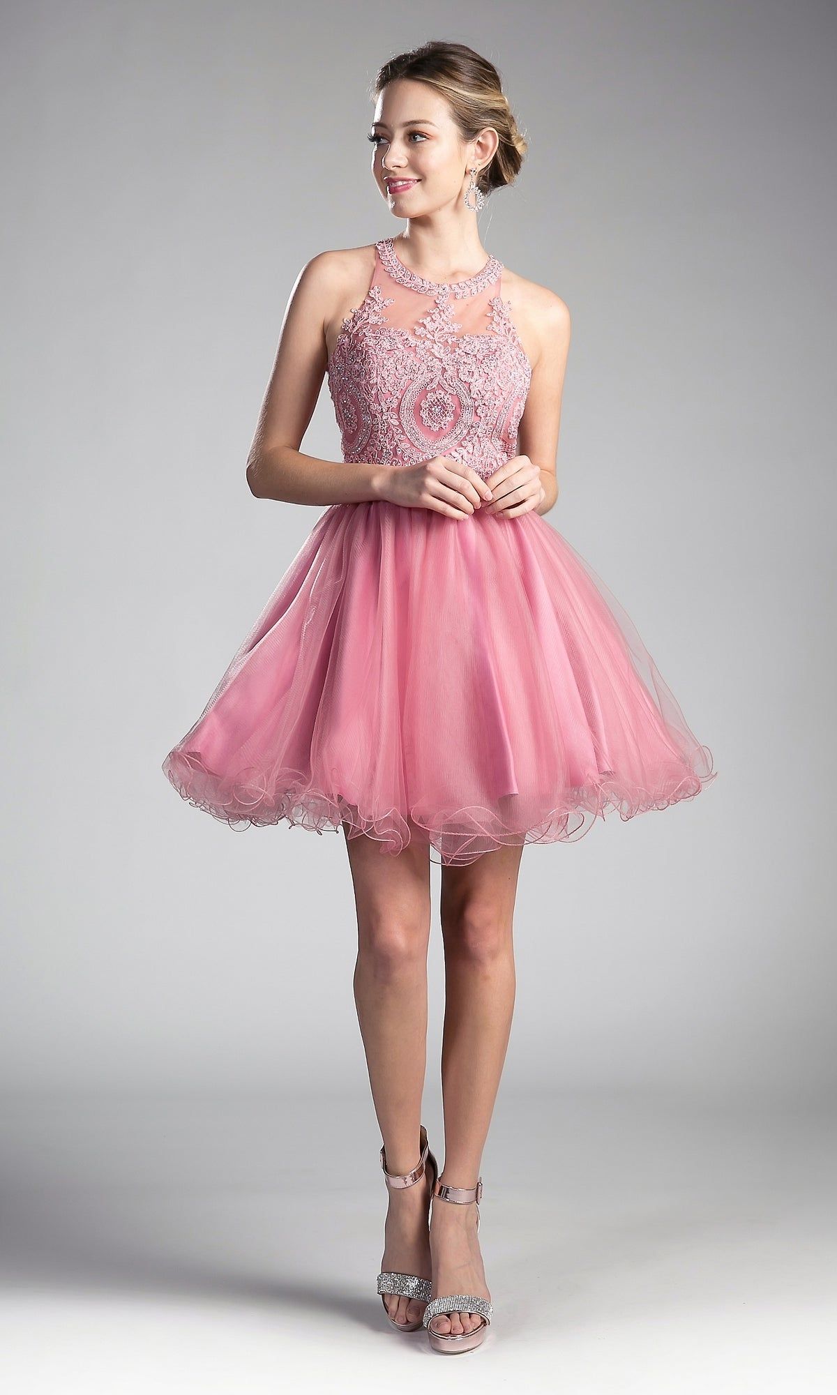 High-Neck Short Babydoll Homecoming Dress UJ0119 sold by PromGirl product image thumbnail 5
