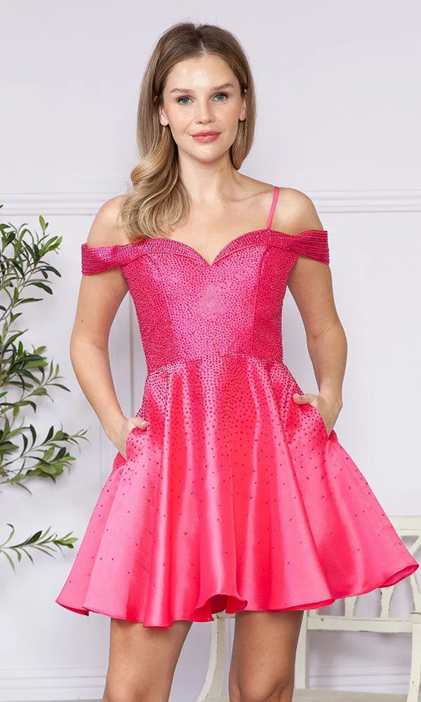 Beaded Off-the-Shoulder Short Party Dress 9238 sold by PromGirl