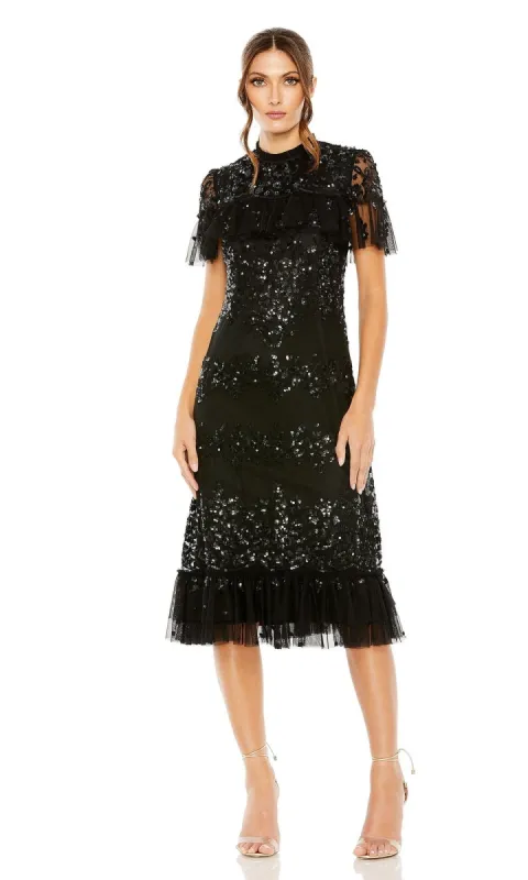 Black Midi Wedding Guest Dress: Mac Duggal 9193 sold by PromGirl