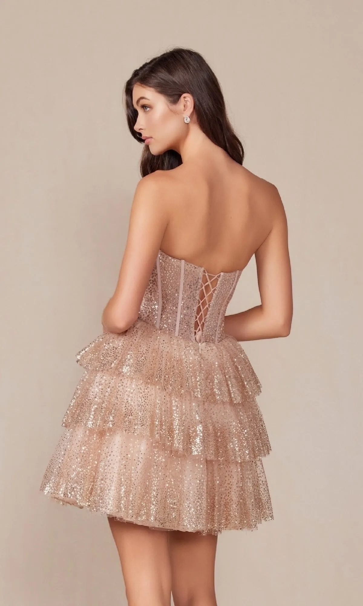 Strapless Short Champagne Glitter Hoco Dress Y863 sold by PromGirl product image thumbnail 2