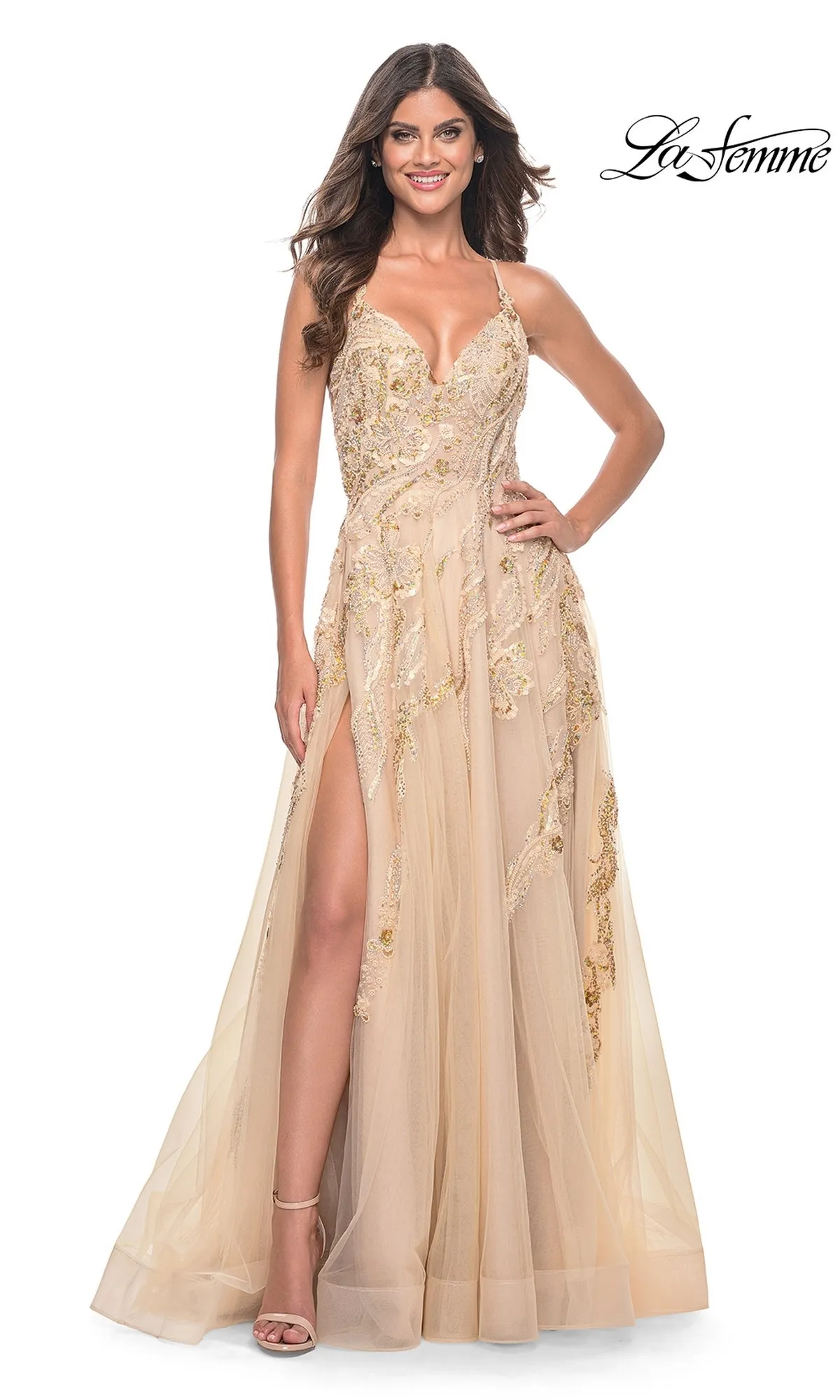 La Femme Sequin-Lace Long A-Line Prom Dress 32032 sold by PromGirl product image thumbnail 4