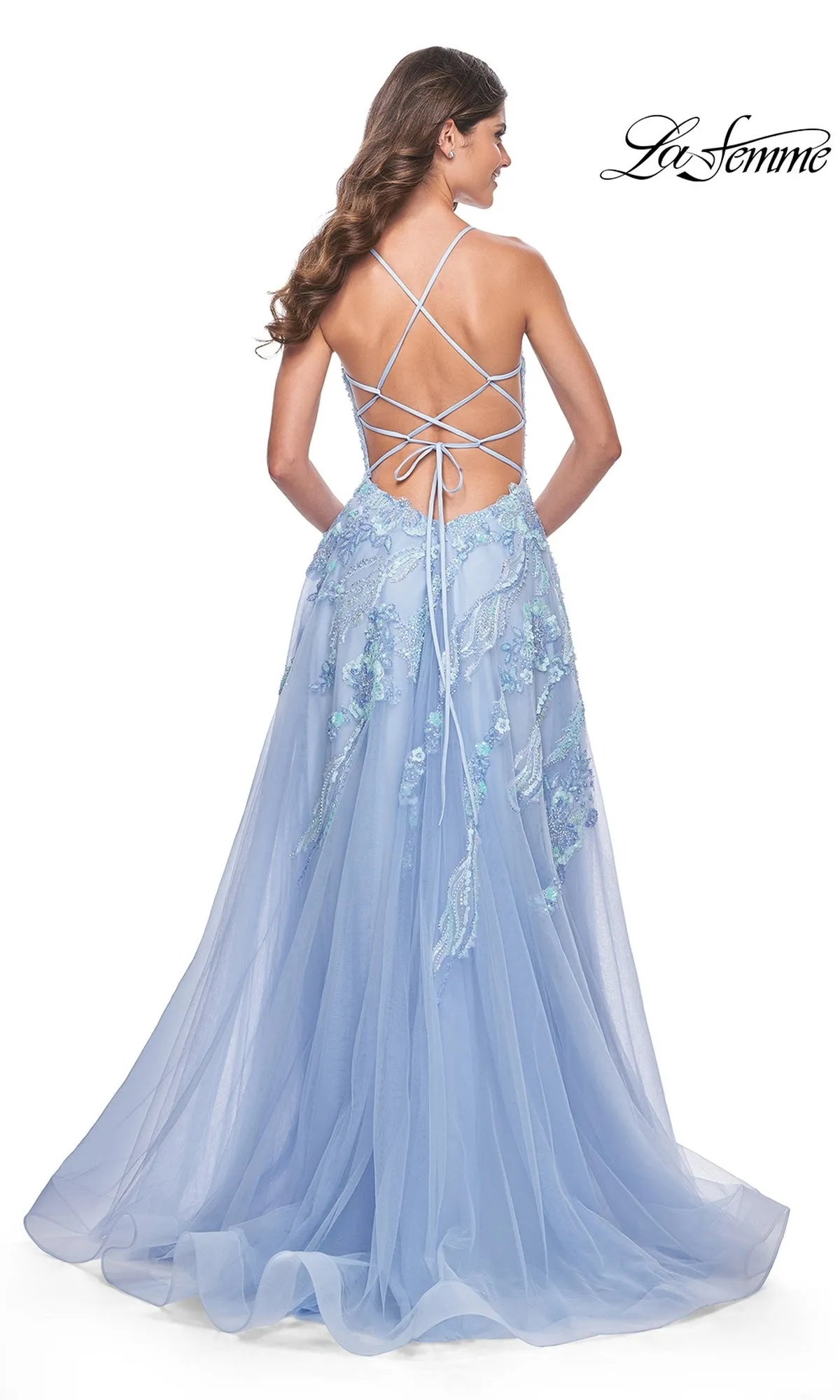 La Femme Sequin-Lace Long A-Line Prom Dress 32032 sold by PromGirl product image thumbnail 2
