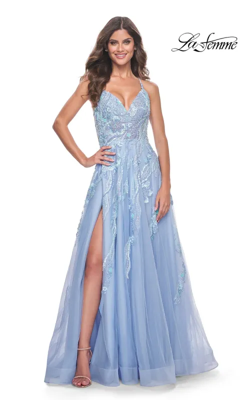 La Femme Sequin-Lace Long A-Line Prom Dress 32032 sold by PromGirl
