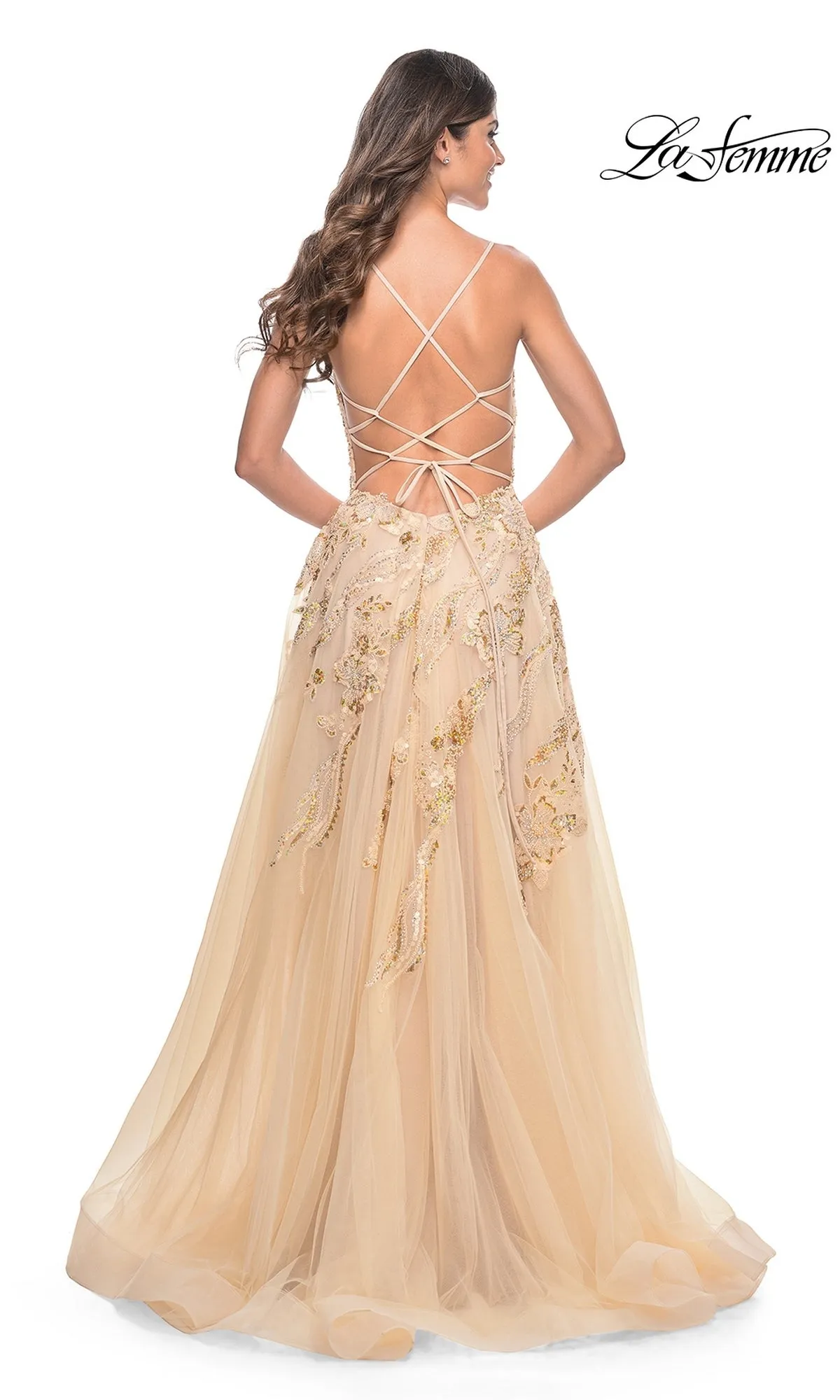 La Femme Sequin-Lace Long A-Line Prom Dress 32032 sold by PromGirl product image thumbnail 5