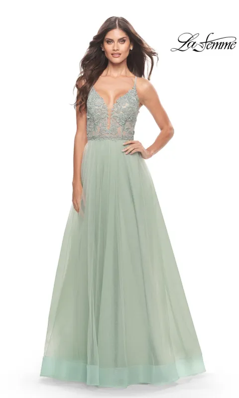 Lace-Bodice Long A-Line Prom Dress: La Femme 31542 made by La Femme