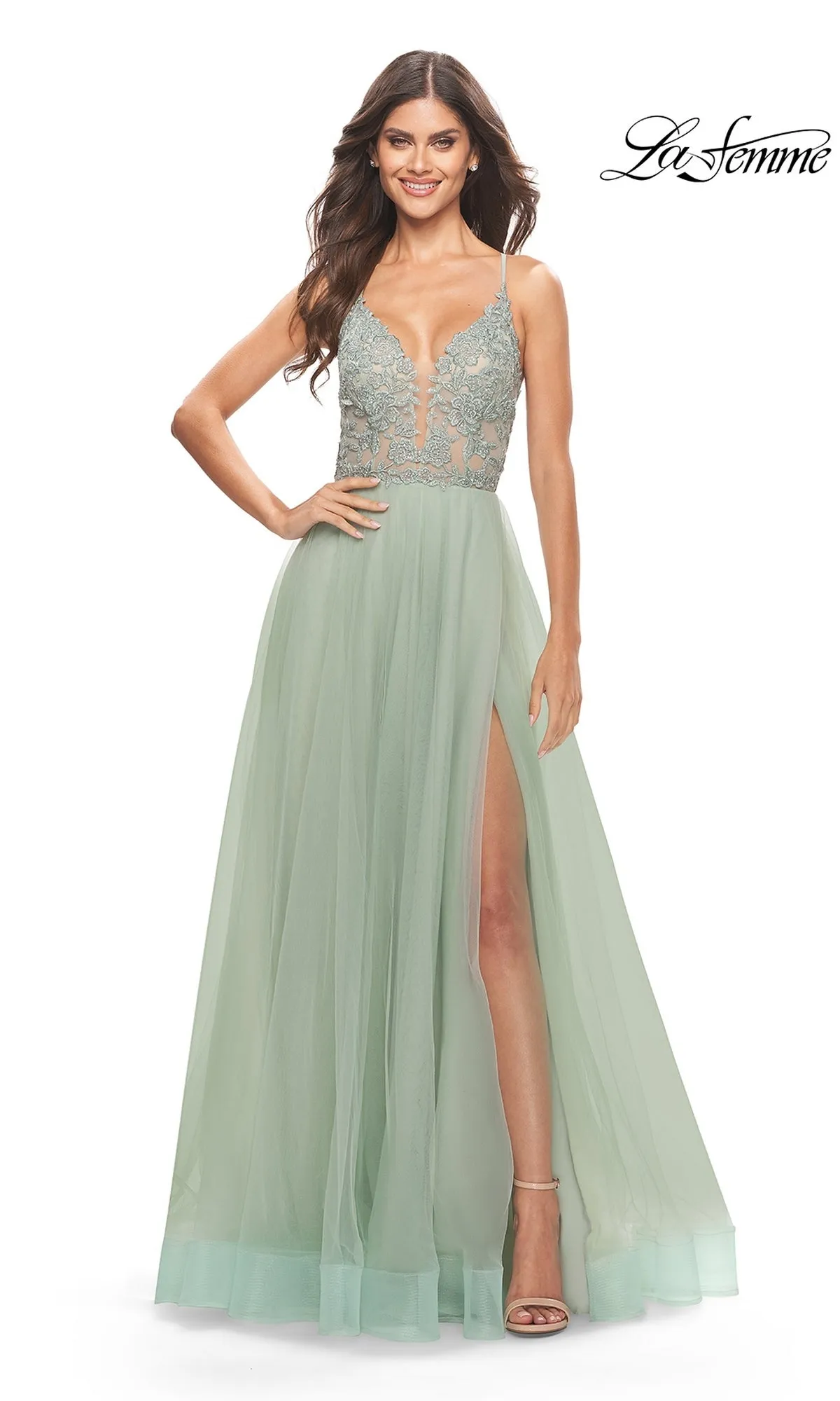 Lace-Bodice Long A-Line Prom Dress: La Femme 31542 sold by PromGirl product image thumbnail 3