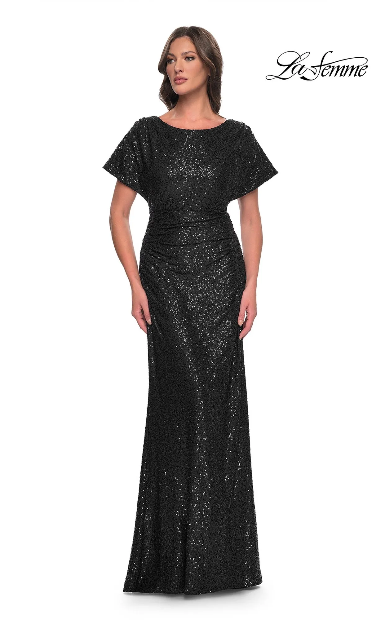 La Femme Short-Sleeve Sequin Formal Dress 30885 sold by PromGirl
