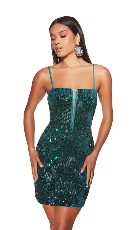 Alyce Lace-Up Short Sequin-Velvet Hoco Dress 4932 sold by PromGirl