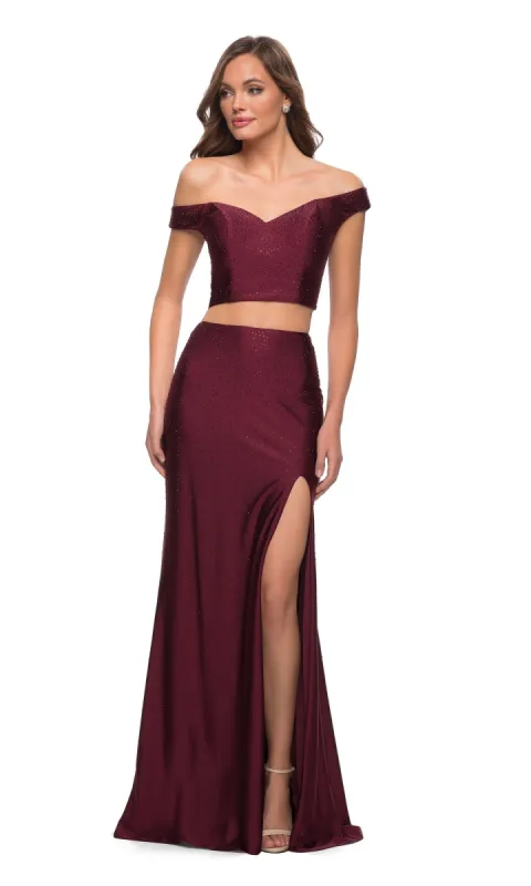 Off-the-Shoulder Two-Piece Prom Dress: La Femme 29951 sold by PromGirl