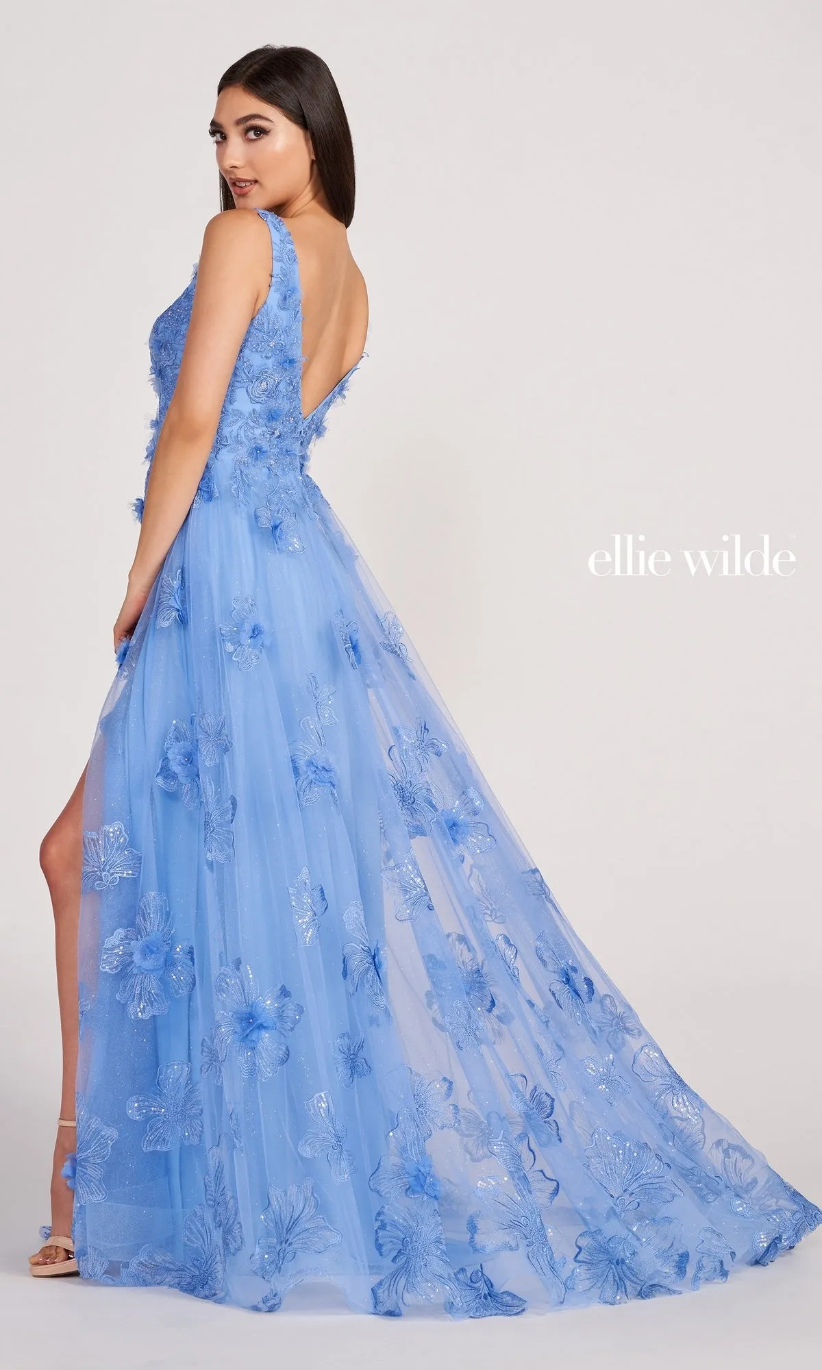 Ellie Wilde Faux-Wrap Embroidered-Lace Prom Dress sold by PromGirl product image thumbnail 2