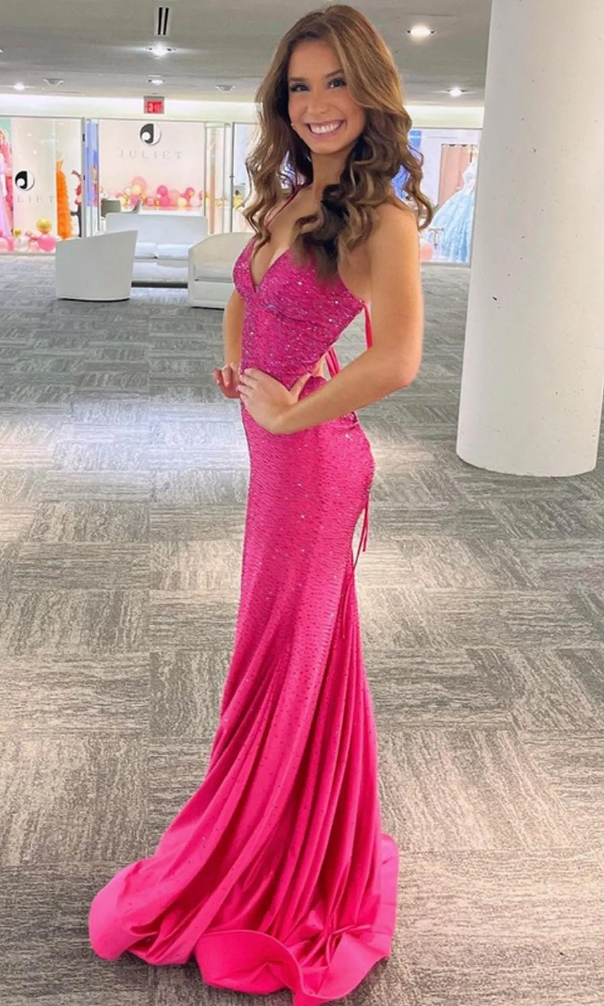 Open-Back Sparkly Long Beaded Prom Dress 3018 sold by PromGirl product image thumbnail 5