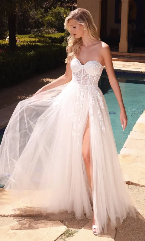Strapless White Wedding Ball Gown CB065W sold by PromGirl