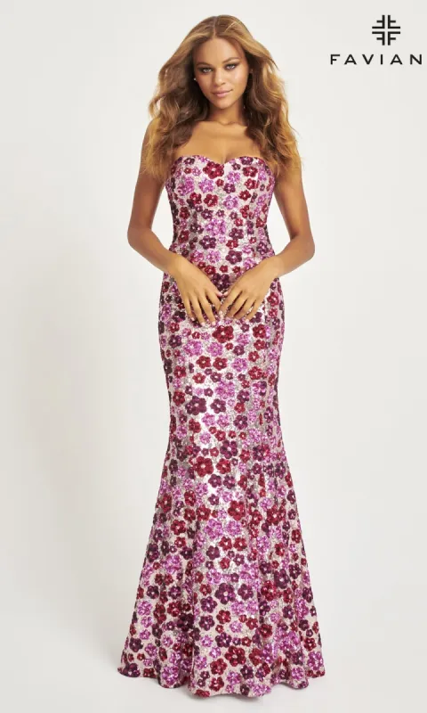 Faviana Long Strapless Floral Prom Dress 11036 sold by PromGirl