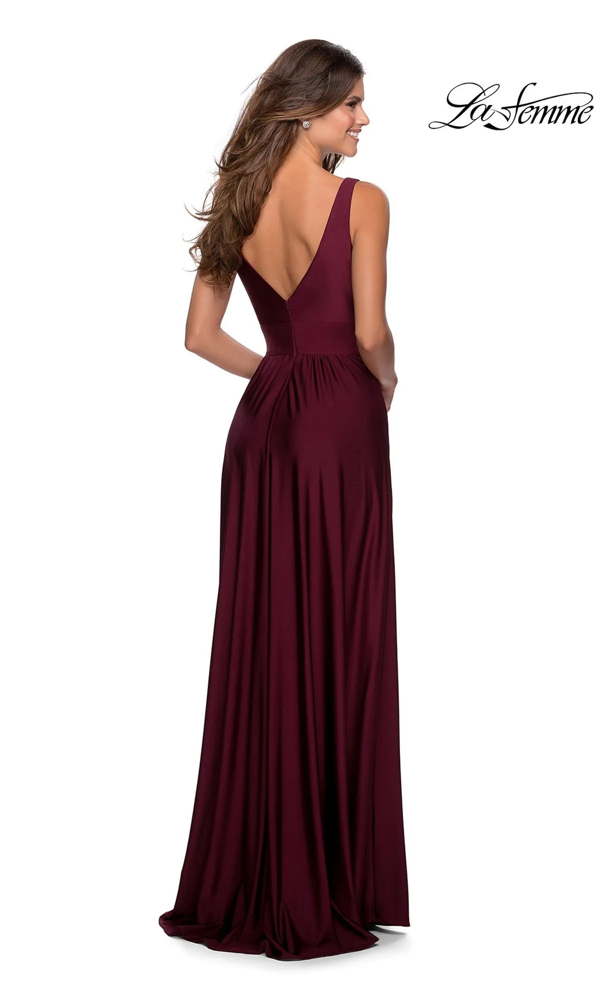 La Femme Deep V-Neck Long A-Line Prom Dress 28547 sold by PromGirl product image thumbnail 2