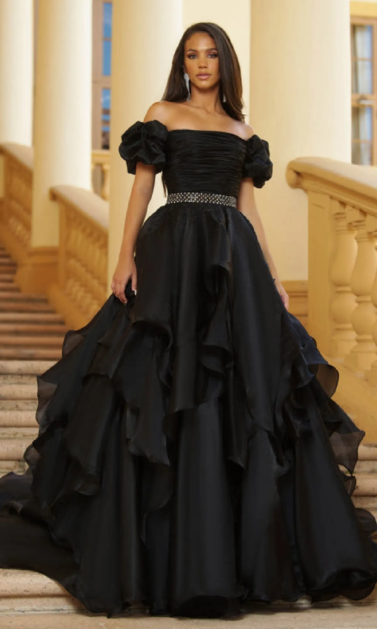 Puff-Sleeve Long Prom Ball Gown: Ava Presley 28571 sold by PromGirl