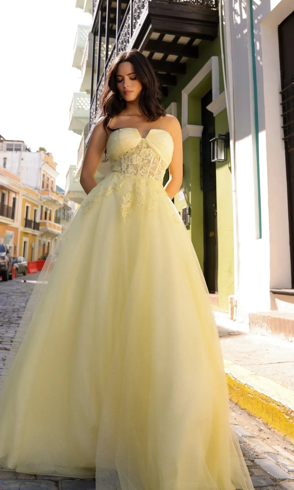 Strapless Sheer-Waist Long Prom Ball Gown T1326 sold by PromGirl product image thumbnail 3