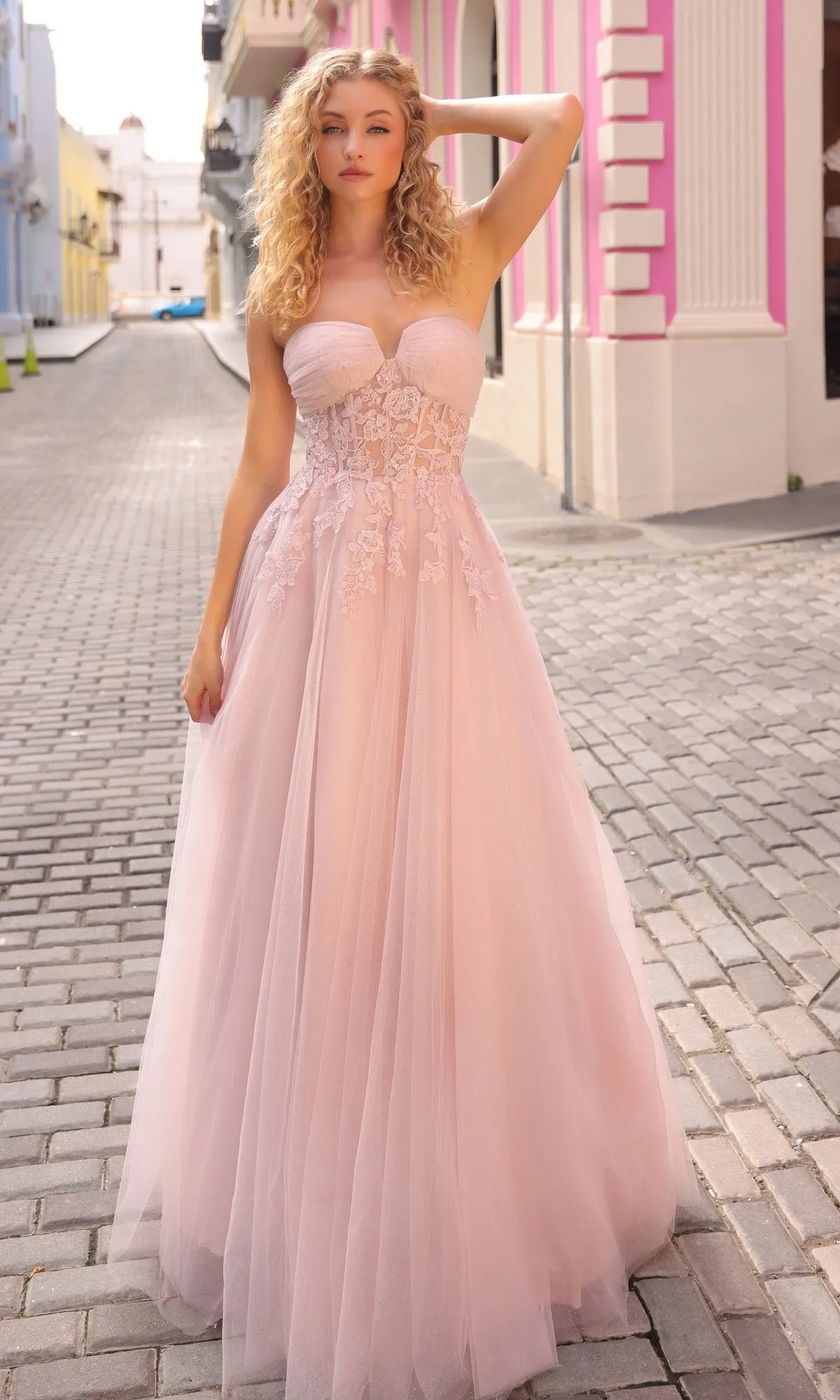 Strapless Sheer-Waist Long Prom Ball Gown T1326 sold by PromGirl