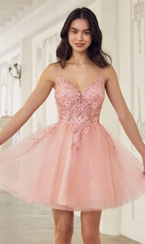 Short Babydoll Homecoming Dress: Ladivine SF047 sold by PromGirl
