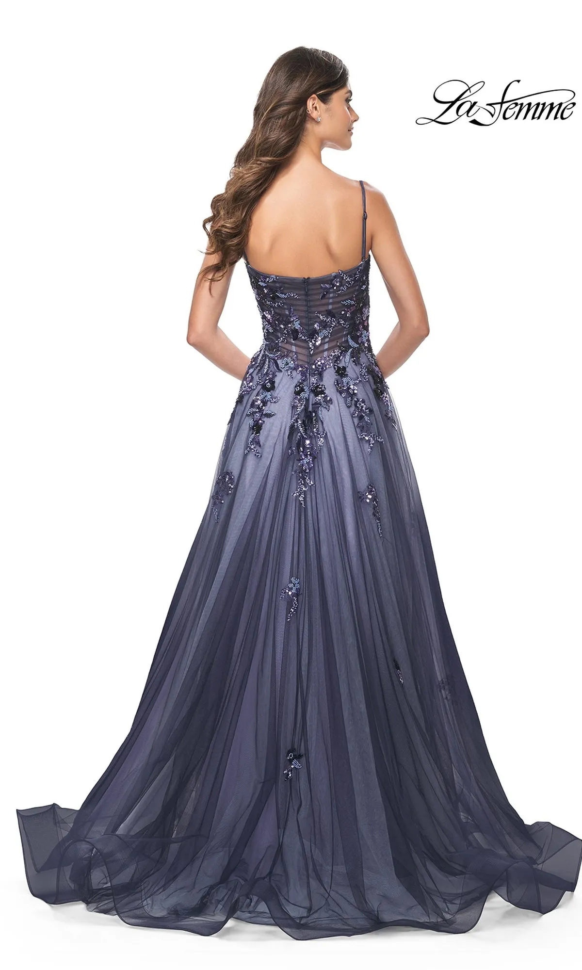 La Femme Long Navy Blue A-Line Prom Dress 32185 sold by PromGirl product image thumbnail 2