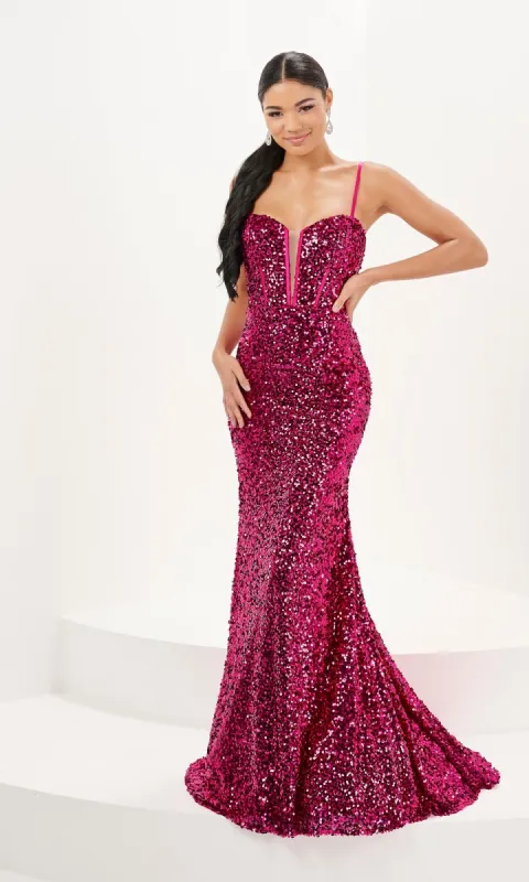 Tiffany V-Neck Fitted Long Sequin Prom Dress 16081 sold by PromGirl