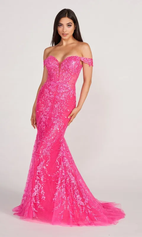 Lace-Embroidered Off-Shoulder Long Mermaid Gown sold by PromGirl