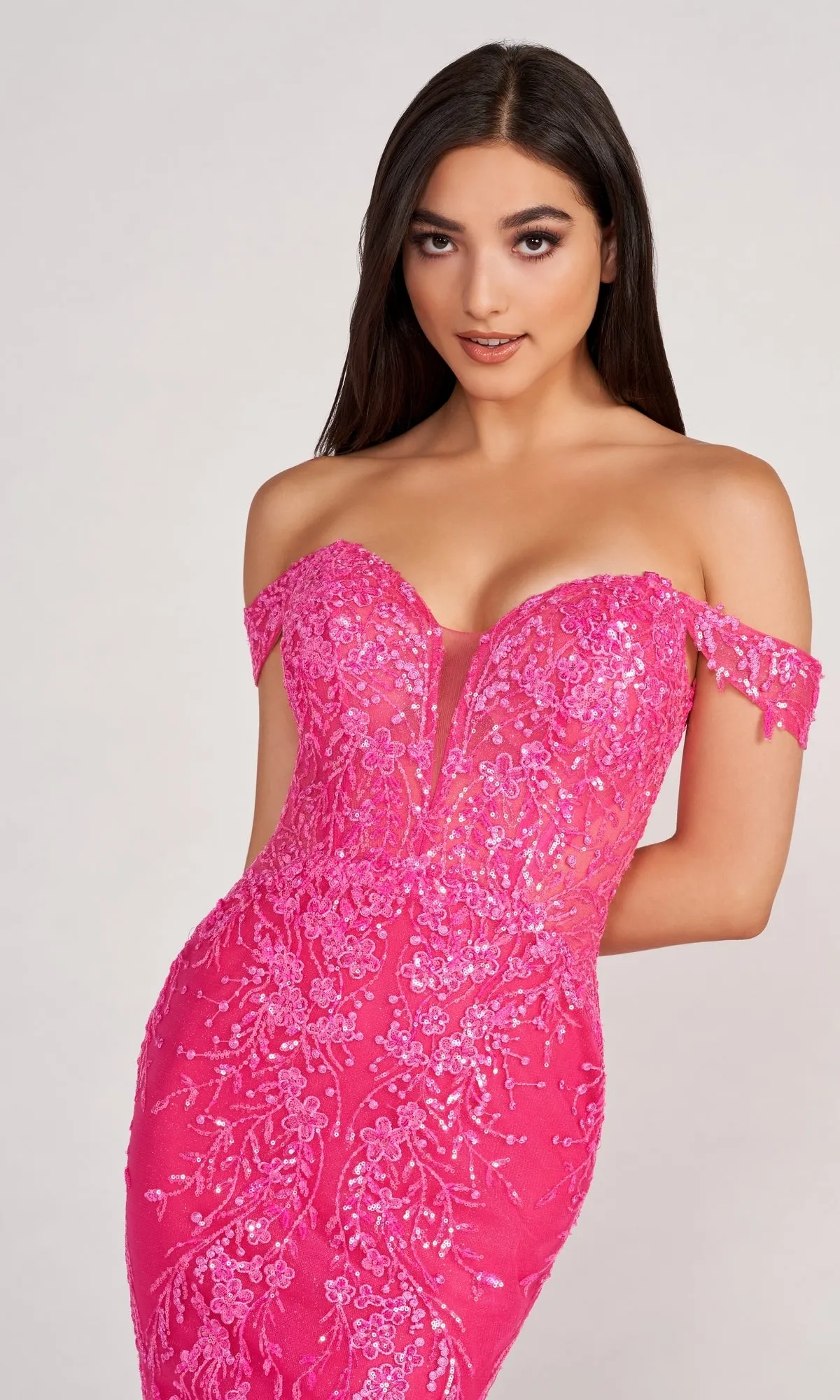 Lace-Embroidered Off-Shoulder Long Mermaid Gown sold by PromGirl product image thumbnail 3