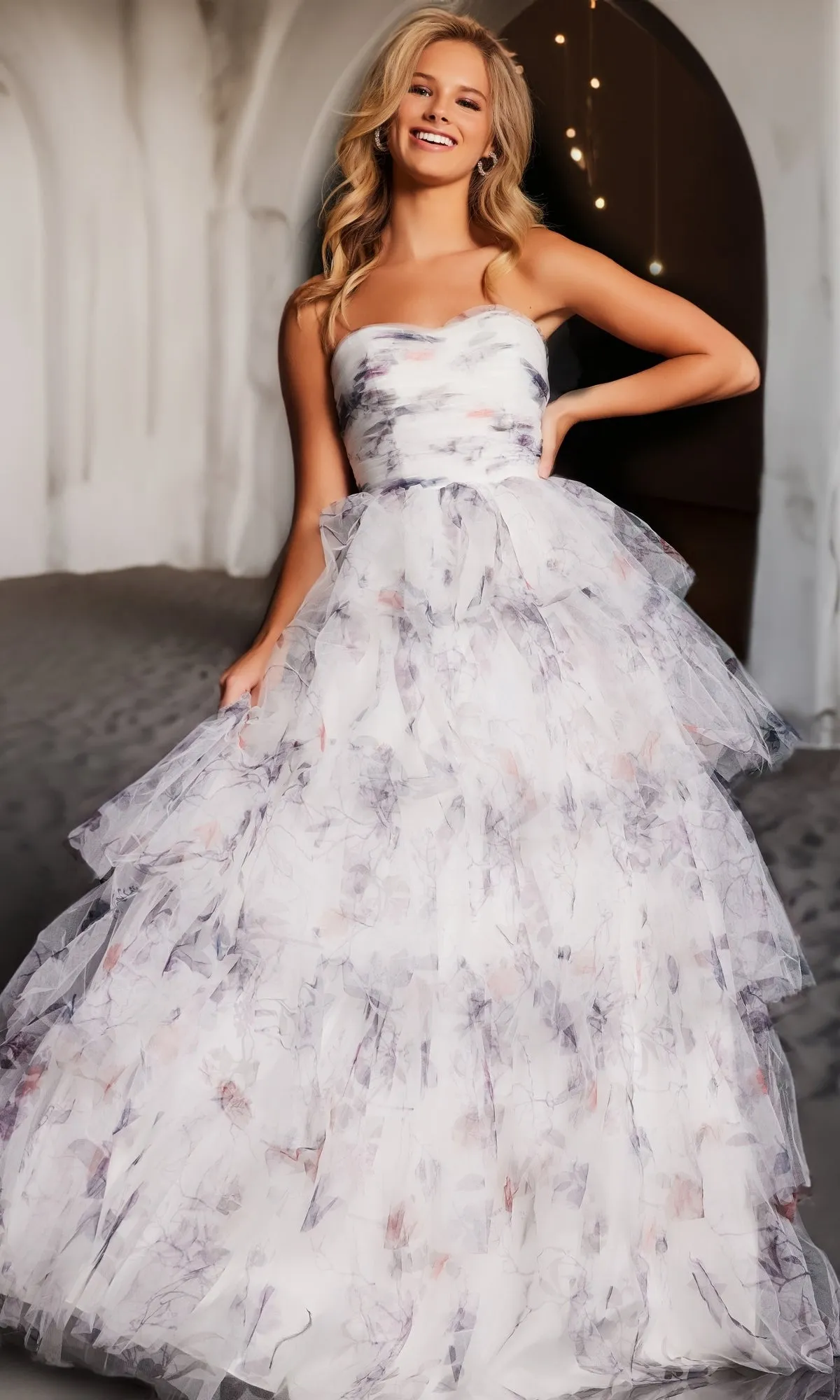 JVN by Jovani Ivory Print Ball Gown JVN38608 sold by PromGirl product image thumbnail 3