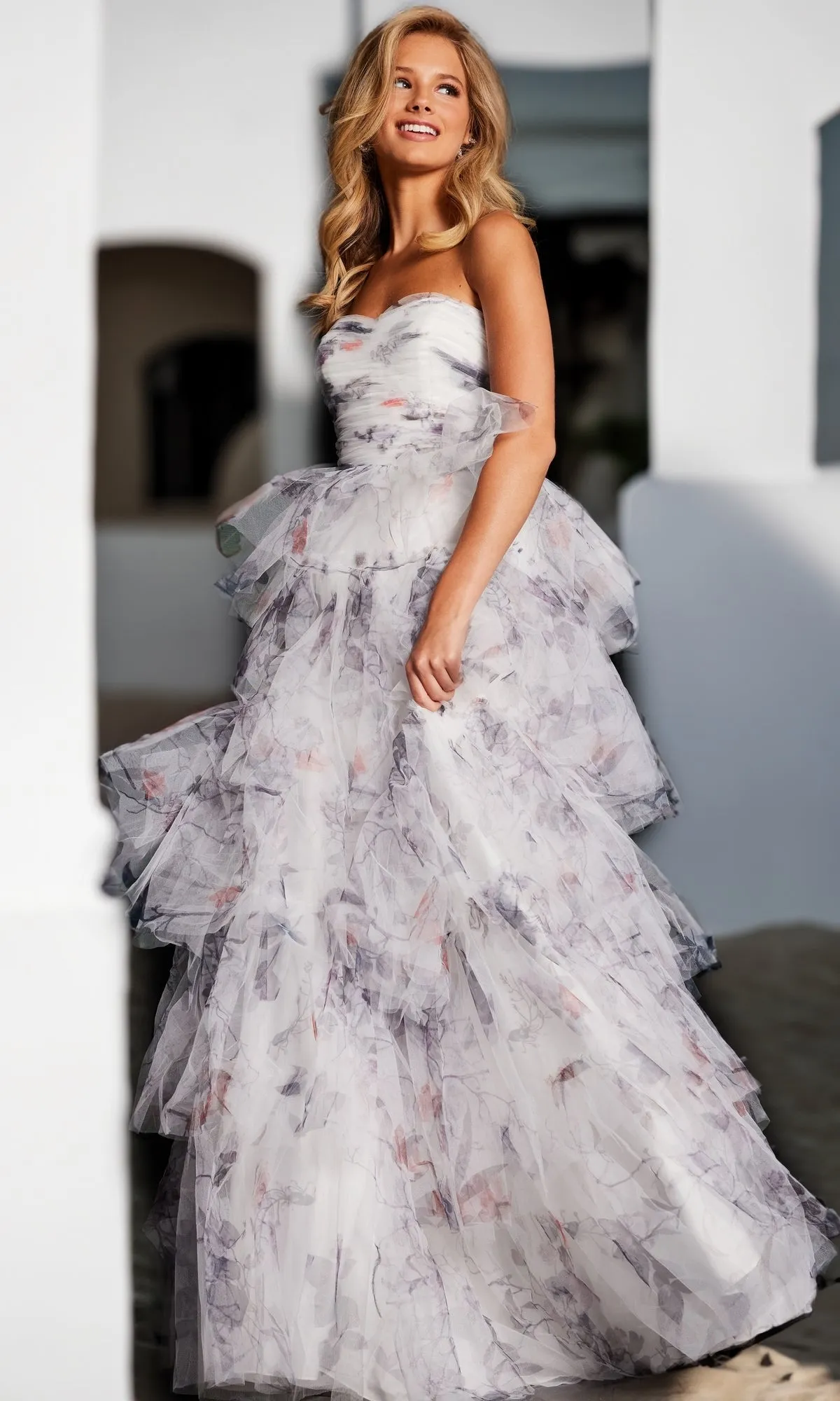 JVN by Jovani Ivory Print Ball Gown JVN38608 sold by PromGirl product image thumbnail 4