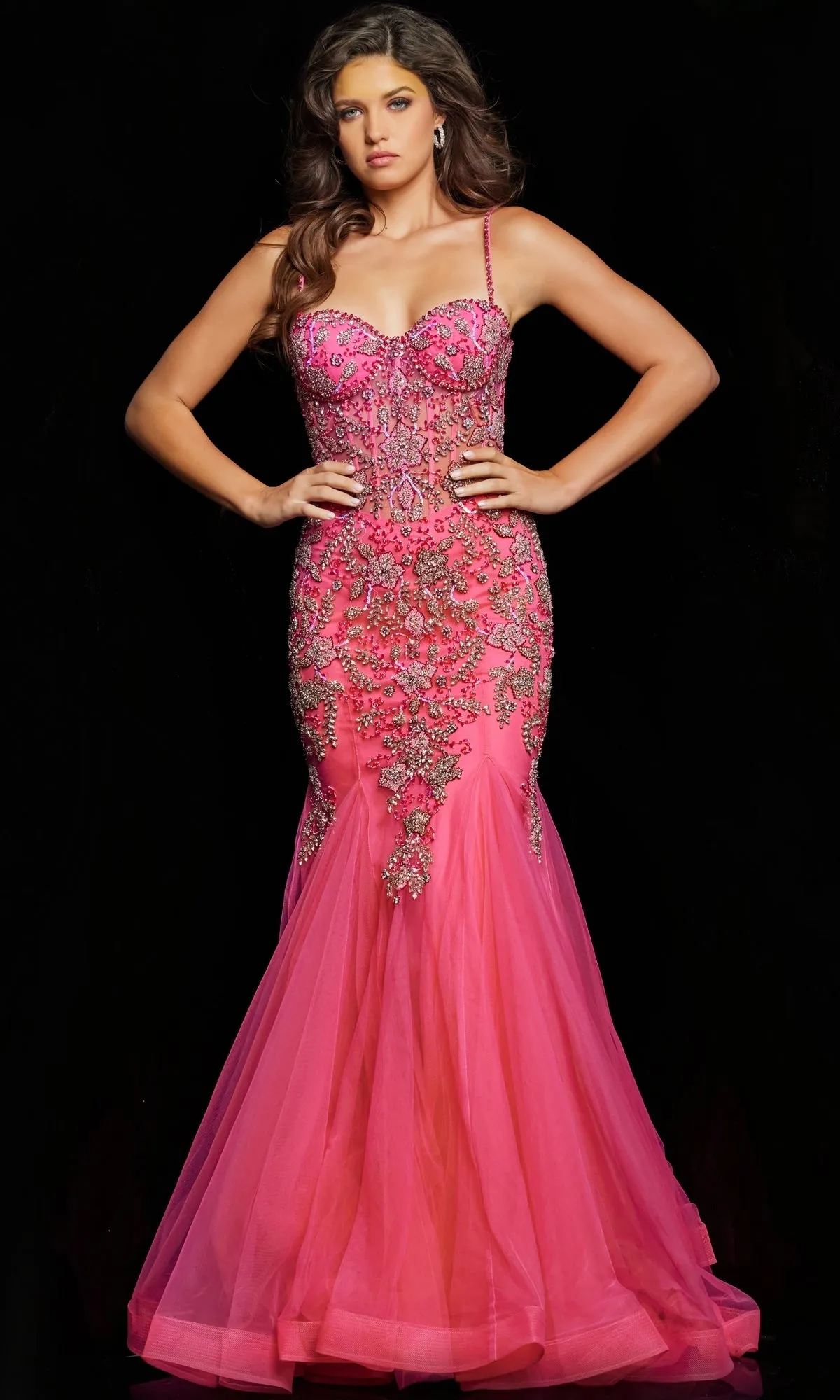 Jovani Beaded Sheer-Bodice Long Prom Dress 23125 sold by PromGirl product image thumbnail 3