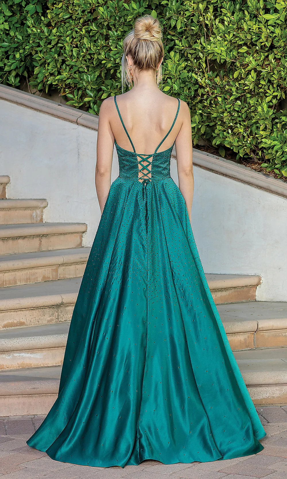 Corset-Back Long Beaded A-Line Prom Dress sold by PromGirl product image thumbnail 3