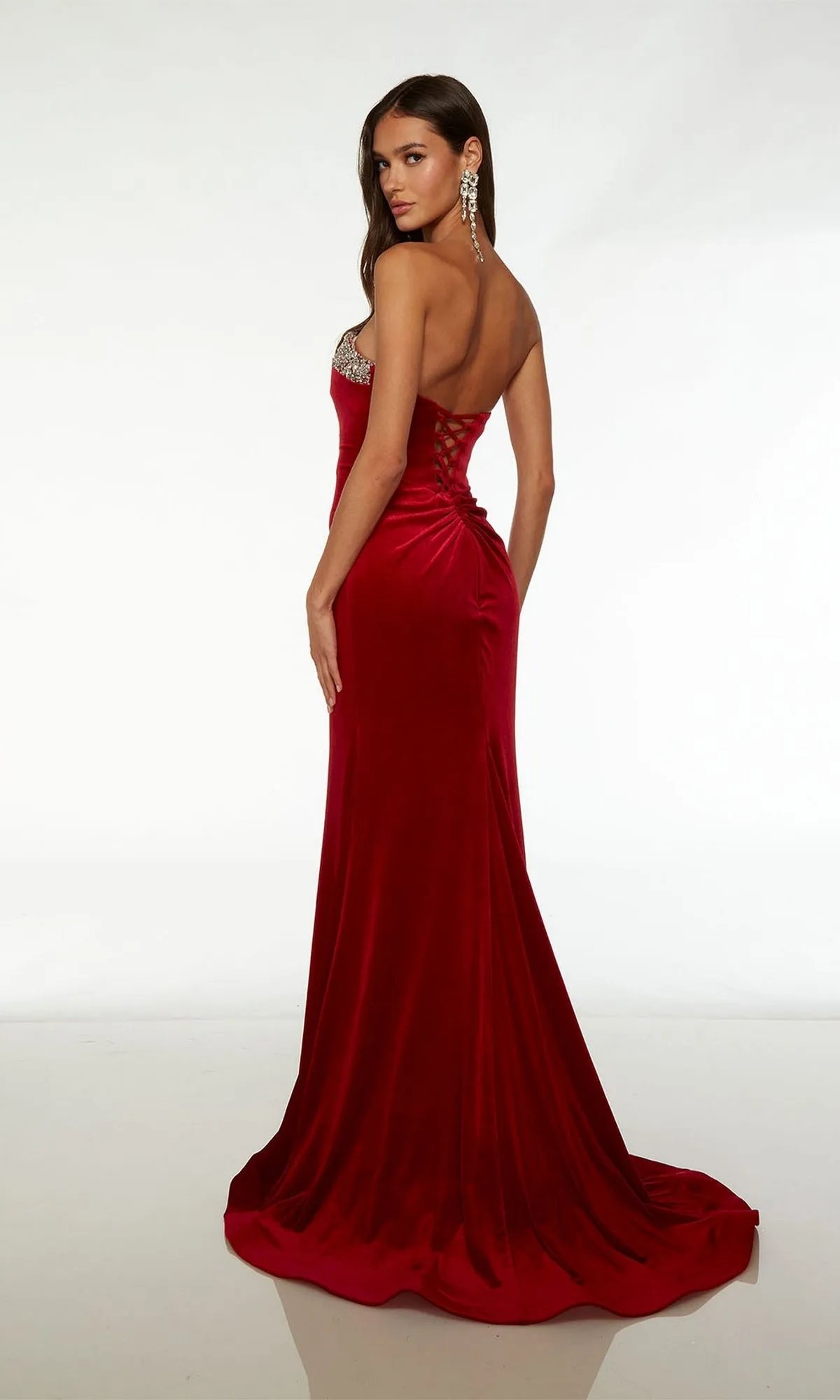 Alyce Long Red Velvet Strapless Prom Dress 61487 sold by PromGirl product image thumbnail 2