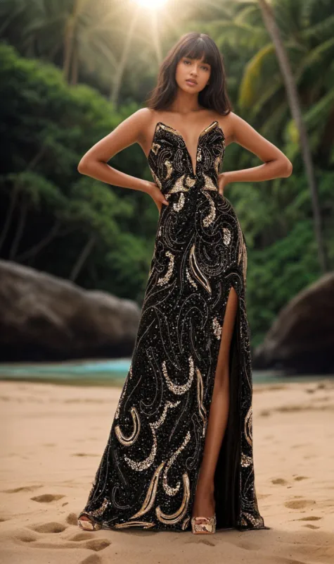 Strapless Sequin-Print Long Prom Dress 1105 sold by PromGirl