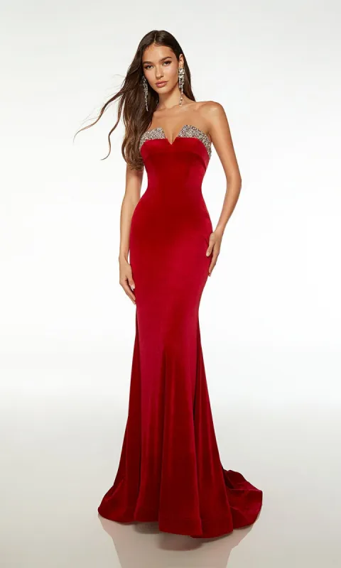 Alyce Long Red Velvet Strapless Prom Dress 61487 sold by PromGirl