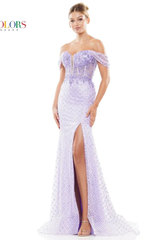 Off-the-Shoulder Long Glitter Prom Dress 3105 sold by PromGirl