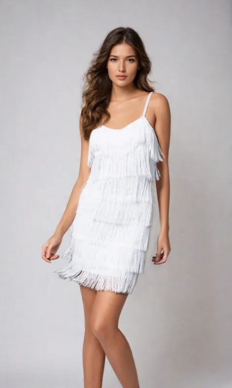 Short Fringe Party Dress: Cheryl Creations 1415 sold by PromGirl
