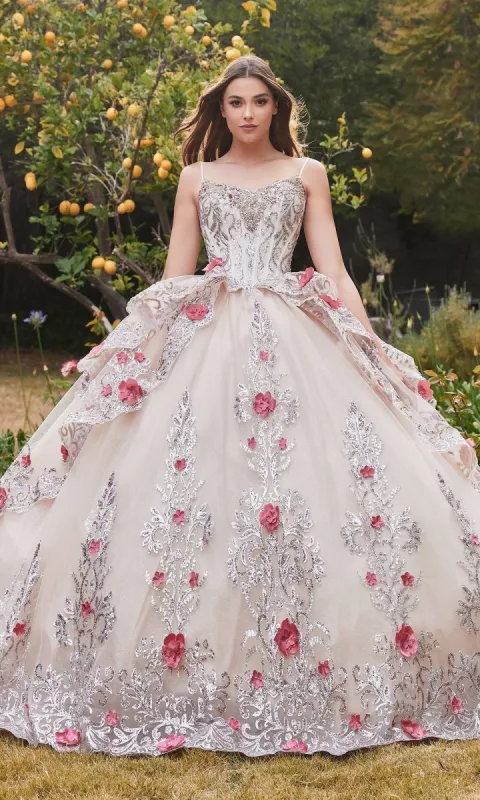 Ladivine 15703 Glitter Champagne Quinceañera Dress sold by PromGirl