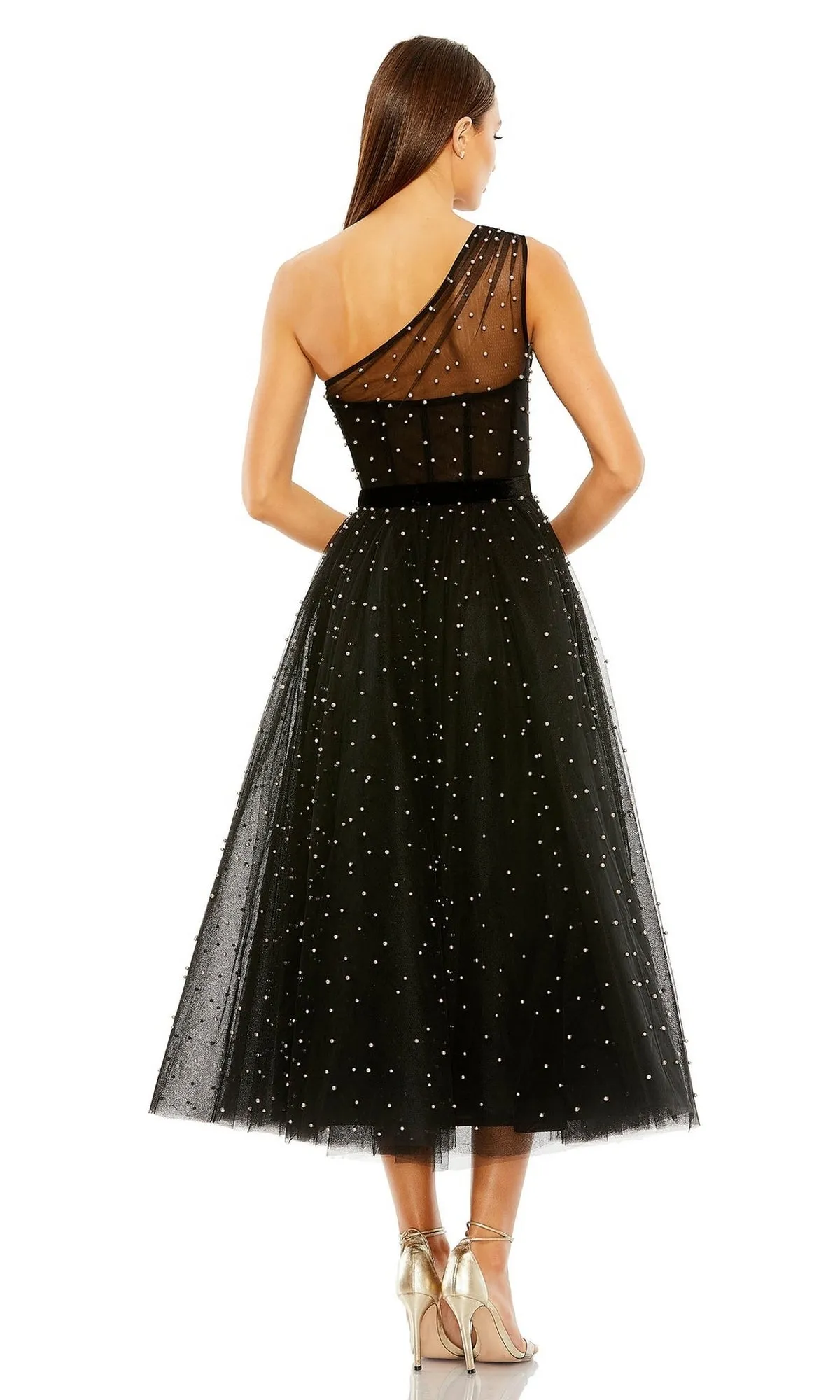 Black Midi Wedding Guest Dress: Mac Duggal 20745 sold by PromGirl product image thumbnail 2
