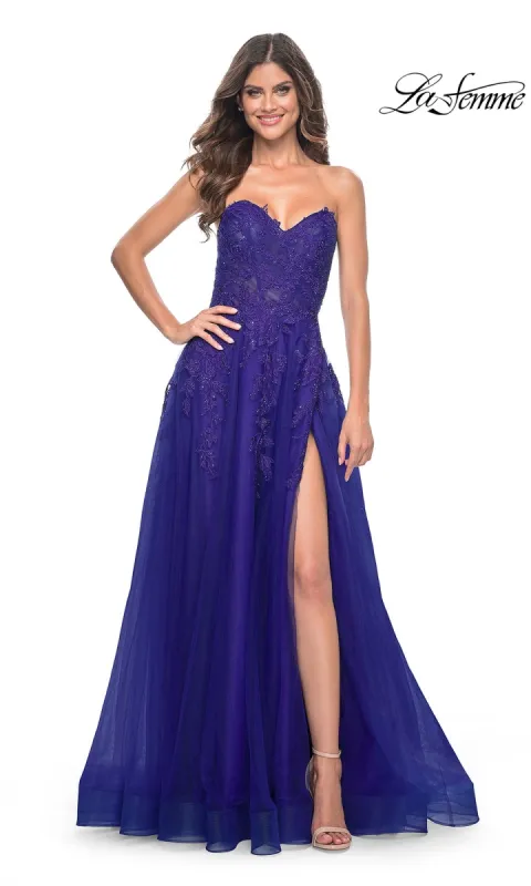 La Femme Lace-Up Long Sweetheart Prom Dress 32304 sold by PromGirl