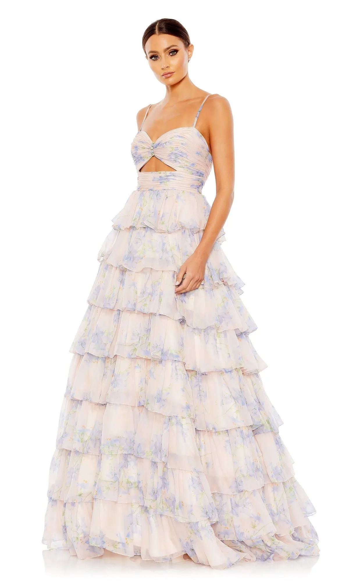 Violet Print Prom Ball Gown: Mac Duggal 67966 sold by PromGirl