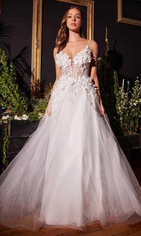 Off-White Long Floral Prom Ball Gown CM321W sold by PromGirl