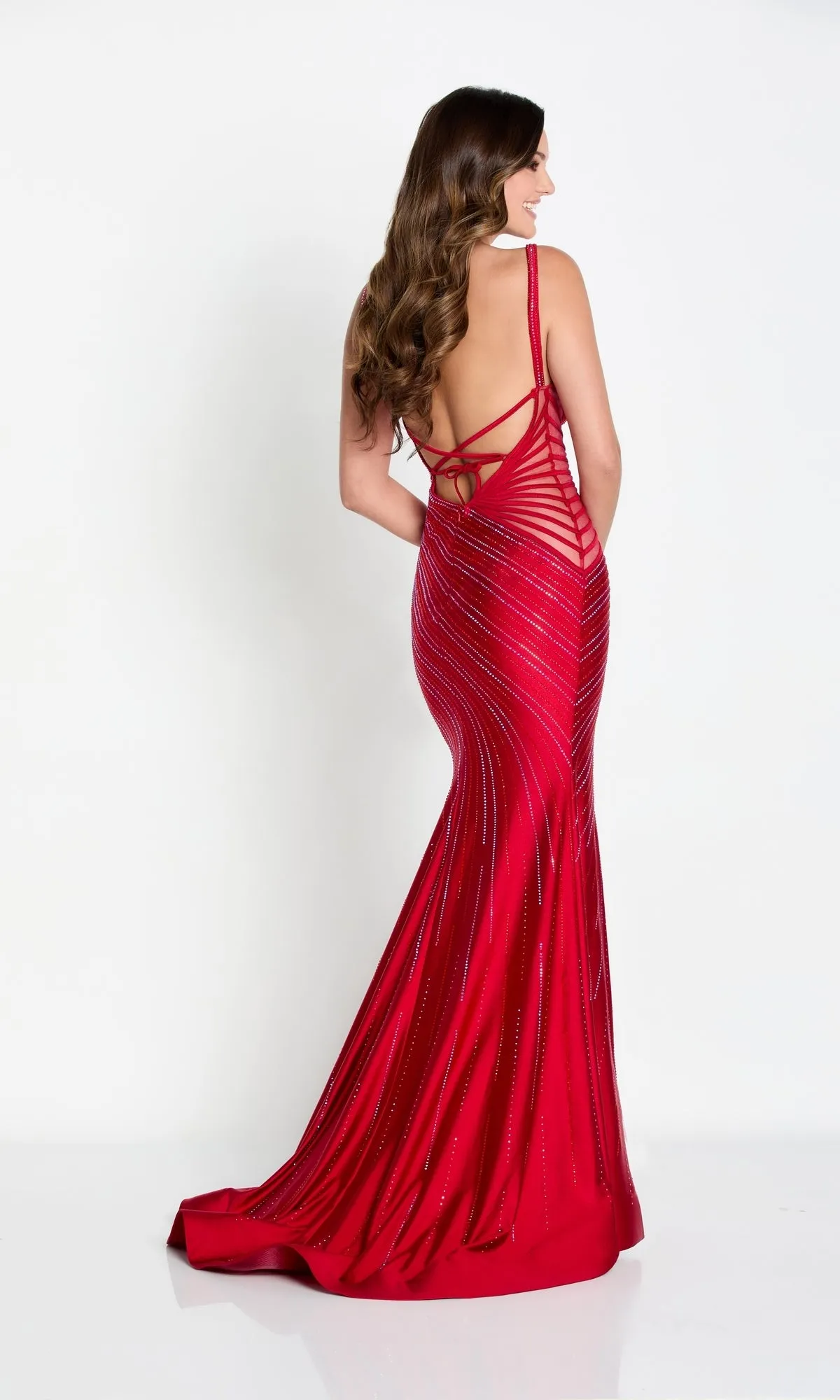 Ellie Wilde Long Formal Gown with Striped Beading sold by PromGirl product image thumbnail 2