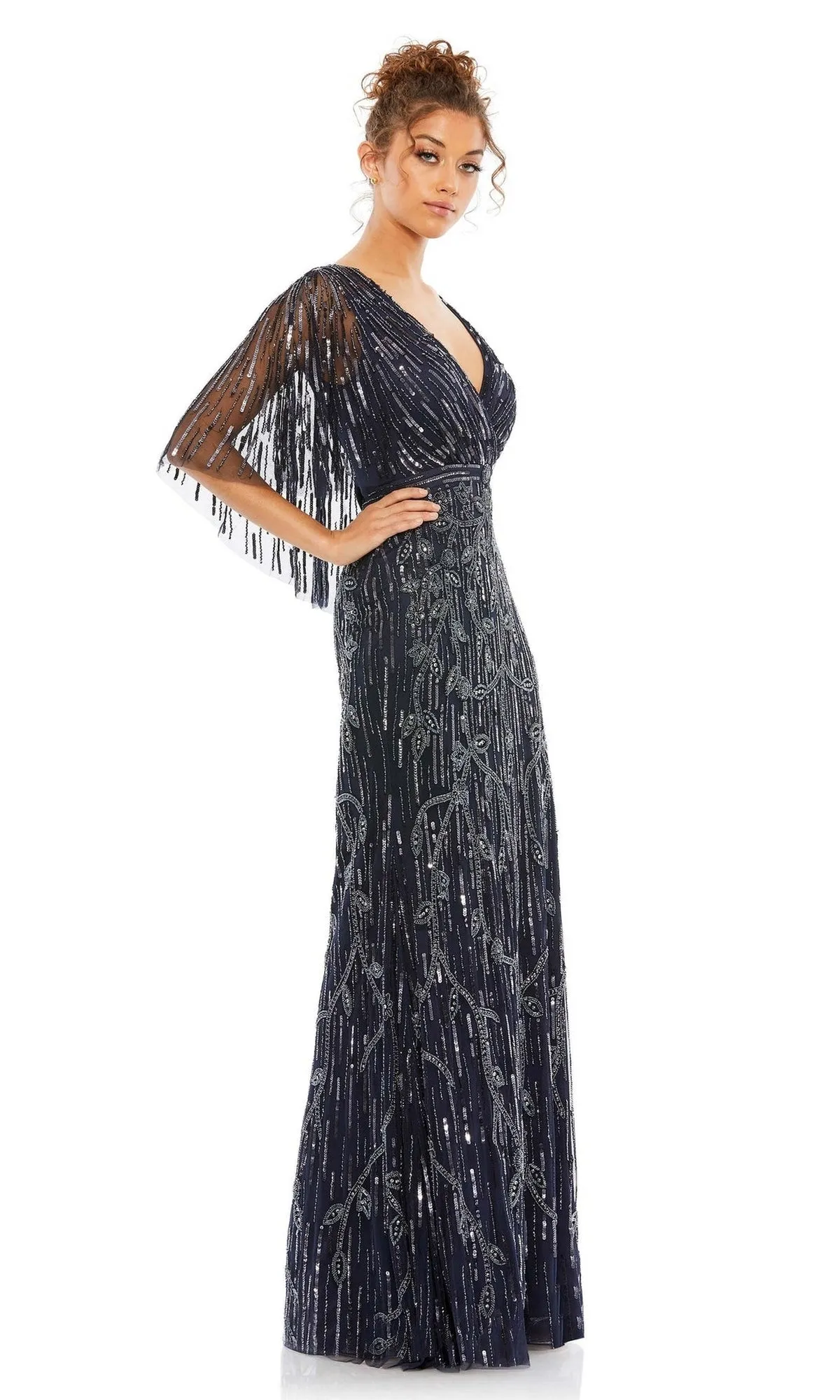 Beaded Cape-Sleeve Formal Gown: Mac Duggal 9064 sold by PromGirl product image thumbnail 4