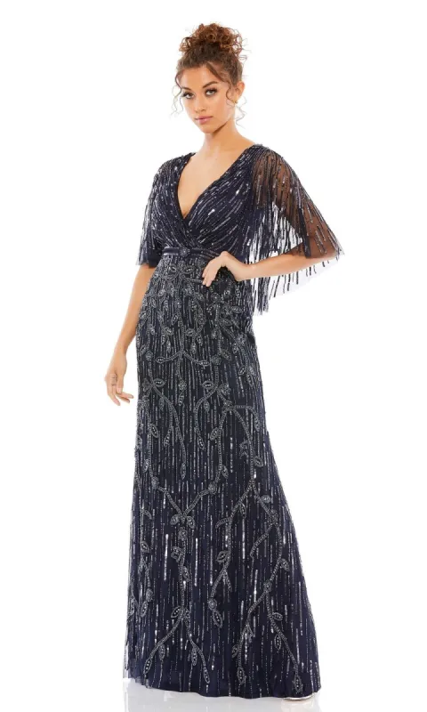 Beaded Cape-Sleeve Formal Gown: Mac Duggal 9064 sold by PromGirl