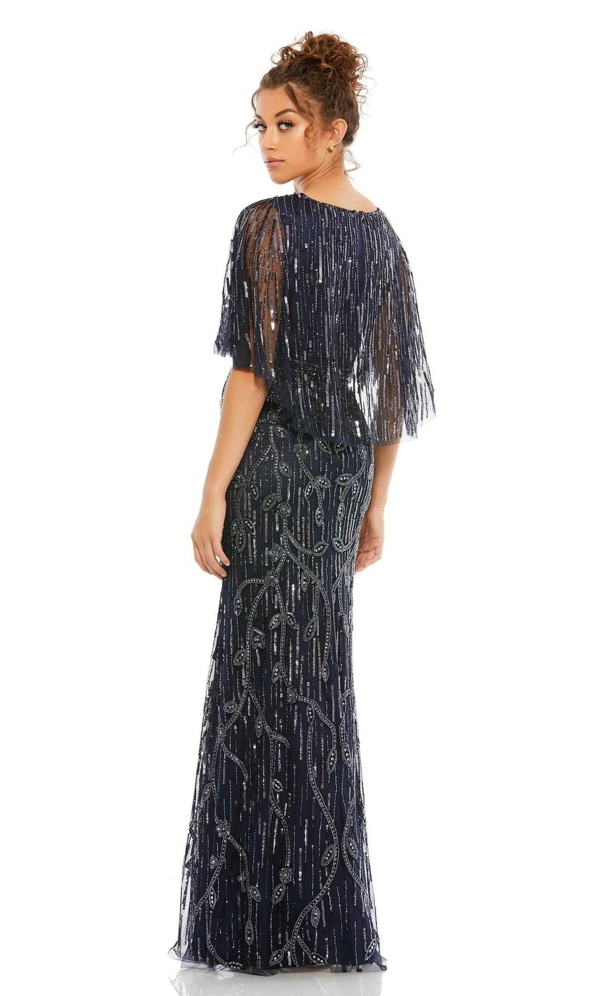 Beaded Cape-Sleeve Formal Gown: Mac Duggal 9064 sold by PromGirl product image thumbnail 2