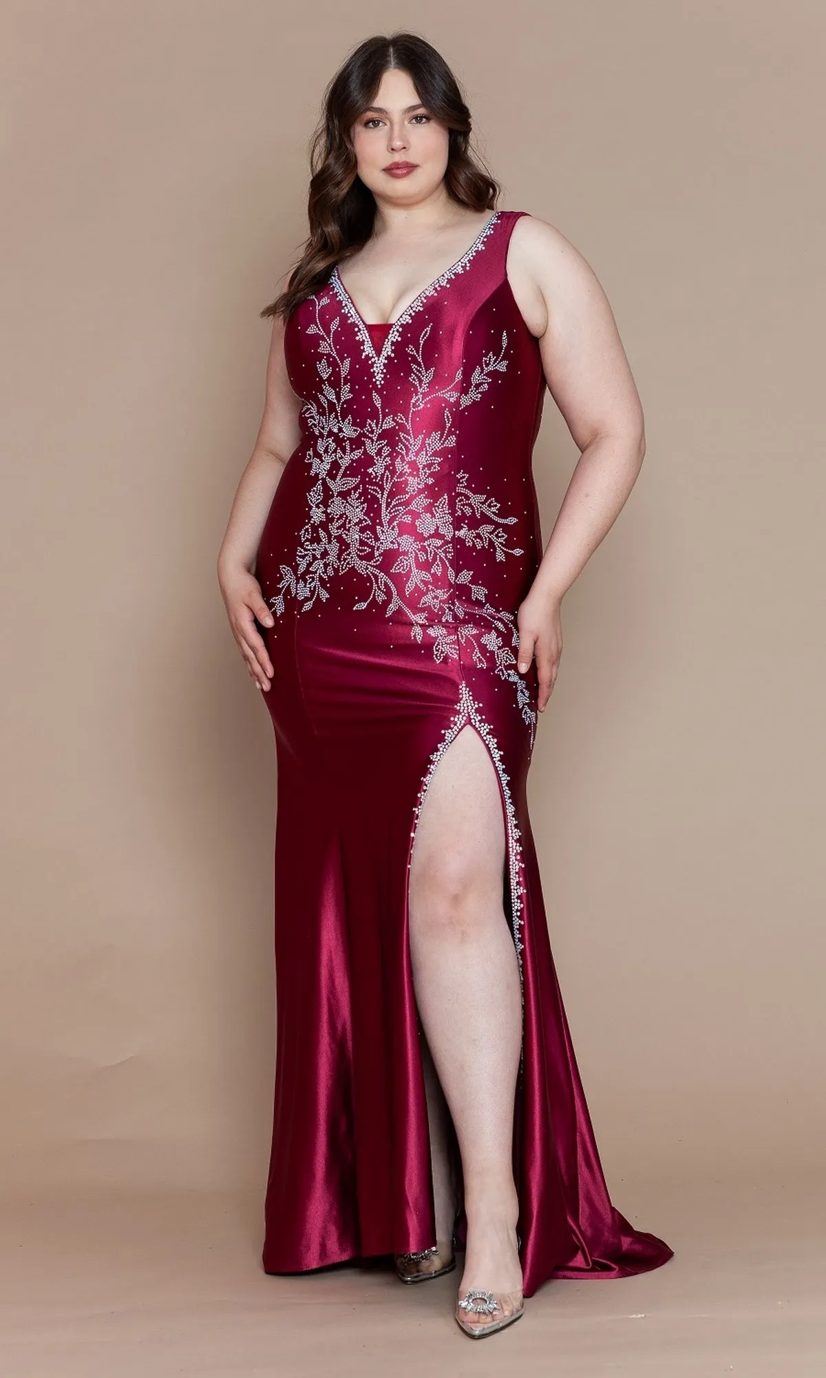 Plus-Size Long Spandex Prom Dress with Beads W1132 sold by PromGirl product image thumbnail 4