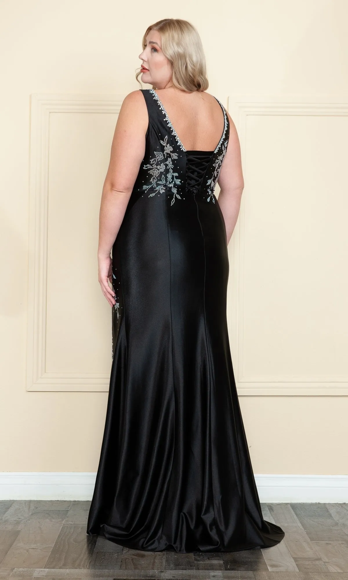 Plus-Size Long Spandex Prom Dress with Beads W1132 sold by PromGirl product image thumbnail 2